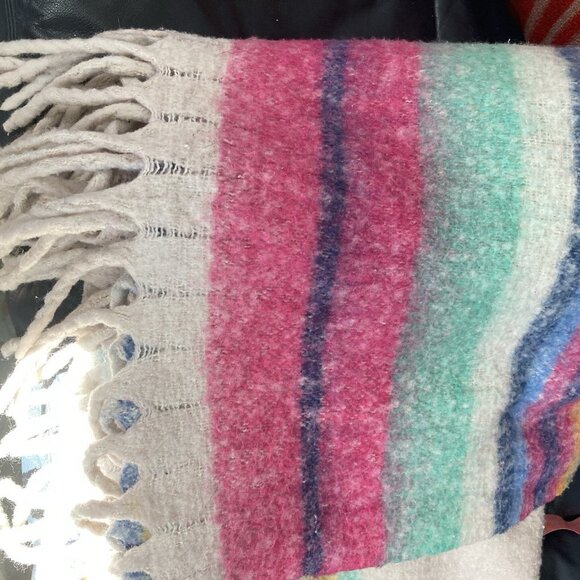 Free People Skye Stripe Throw Blanket 60” x 51” Fringed Boho Striped Fuzzy Cozy - Picture 4 of 14
